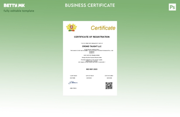 модерен стил Португалија сертификат за регистрација на бизнис Шаблон за Word и P